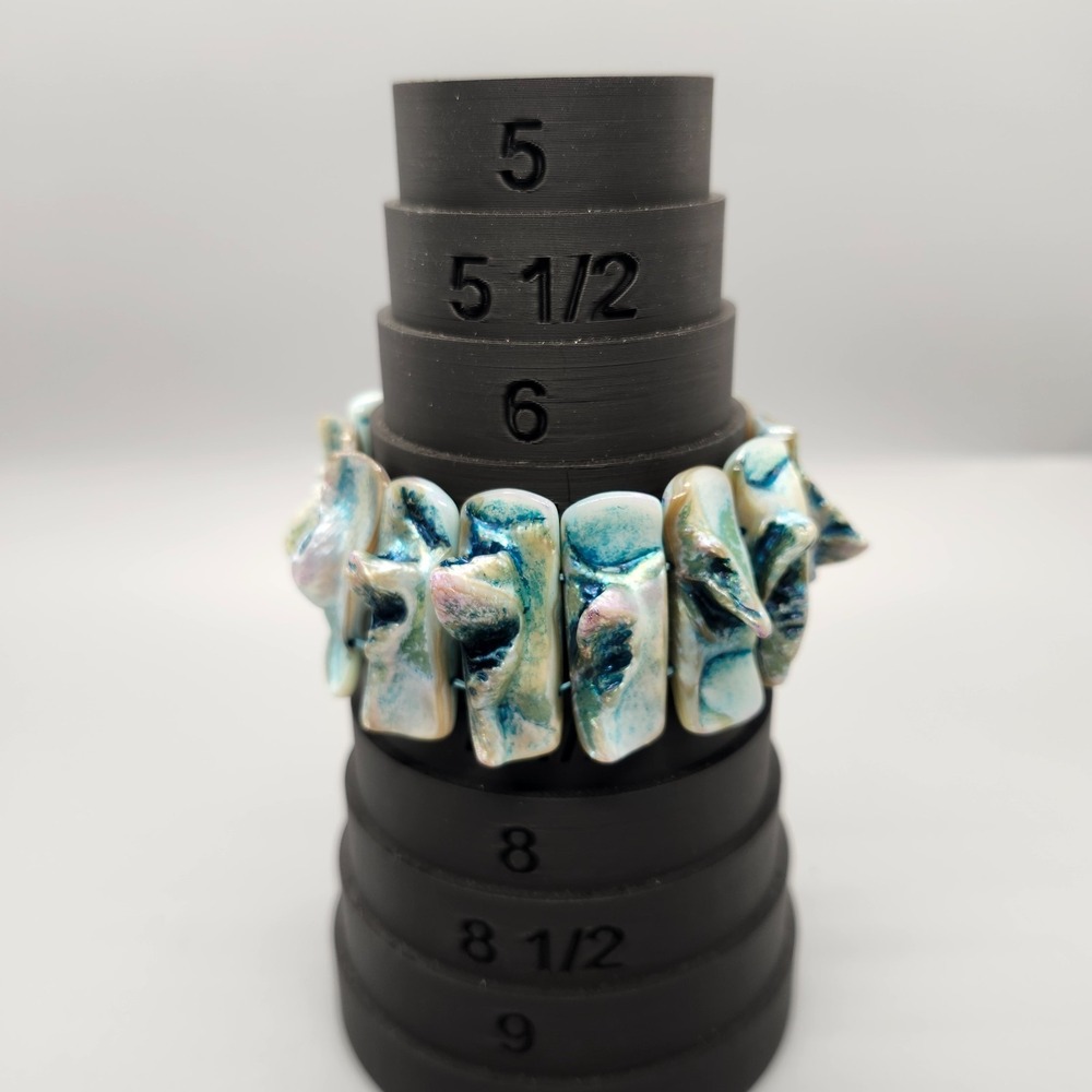 Blue White Mother of Pearl Abalone Shell Bone Stretch Bracelet